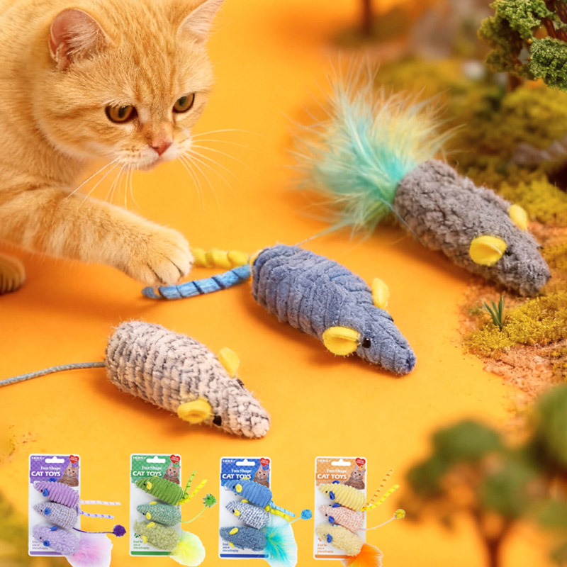 Catnip Interactive Plush Mouse - 3 adet Gerçekçi Fare Peluş Kedi